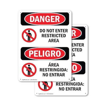 Signmission Do Not Enter High Voltage Bilingual Danger Sign, Aluminum, 10in W x 14in L, 2PK OS-2PACK-DS-A-1014-VS-1134